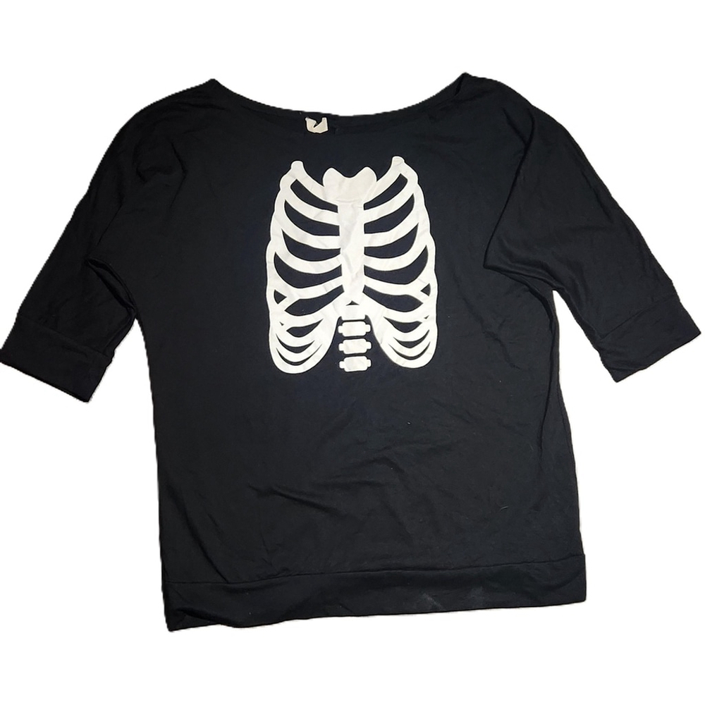 For G and PL Black Skeleton Print Off Shoulder Shirt XL